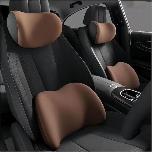Car Lumbar Support Pillow and Car Neck Pillow Kit for Mitsubishi Eclipse 2000-2008 2009 2010 2011, Car Seat Neck Back Rest Pillows, Ergonomic Car Seat Headrest & Lumbar Cushion,C Coffee