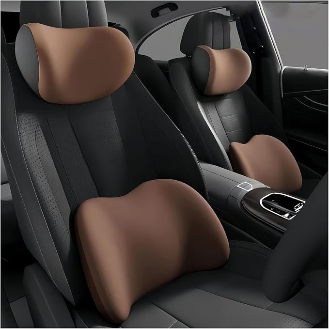 Car Lumbar Support Pillow and Car Neck Pillow Kit for Skoda Fabia 1999-2020 2021 2022 2023 2024 2025 2026, Car Seat Neck Back Rest Pillows, Ergonomic Car Seat Headrest & Lumbar Cushion