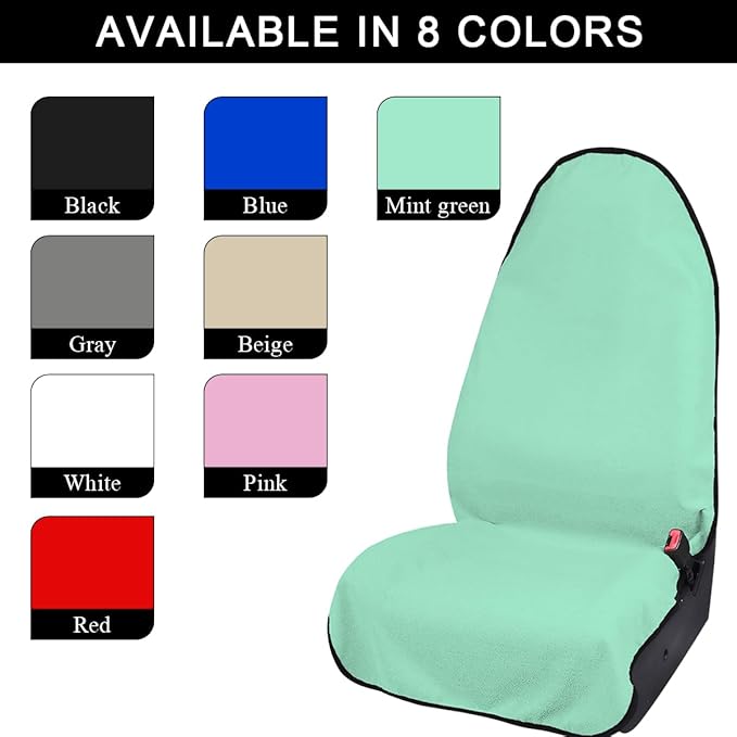 Car Towel Seat Cover, Waterproof Sweating Non-Slip Premium Soft Towel Carseat Protector, Universal Machine Washable Car Truck SUV Front Seat Cover for Gym Workout Beach Hiking (Mint Green)