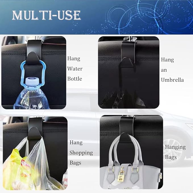 Car Headrest Hook for Purses and Bags 4 Packs,Car Back Seat Headrest Hanger,Universal Vehicle Storage Organizer(Black,4Pack)