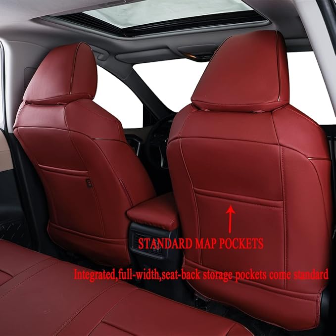EKR Rav4 Seat Covers Custom Fit for Toyota Rav4 (Only Hybrid) 2019-2025 LE,XLE,XLE Premium,Limited,Woodland Edition, Leather Car Seat Cover Full Set for SUV,Faux Leather(Burgundy)
