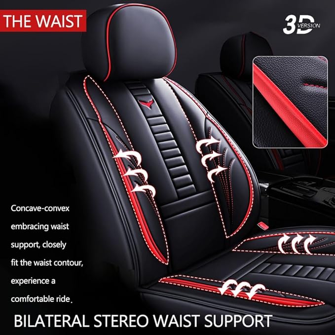 for Chevy Equinox Seat Covers 2005-2026, Full Coverage Customized Car Seat Covers, Premium Leather Waterproof Stain-Resistant Easy to Install (Luxury 5 Seats, Black&Red)