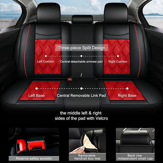 AOMSAZTO Full Set Car Seat Covers Fit for Ford Focus 2009-2018 Leather Automotive Cushion Waterproof Covers Seat Protector with Airbag Compatible (5Seats,Black&Red)
