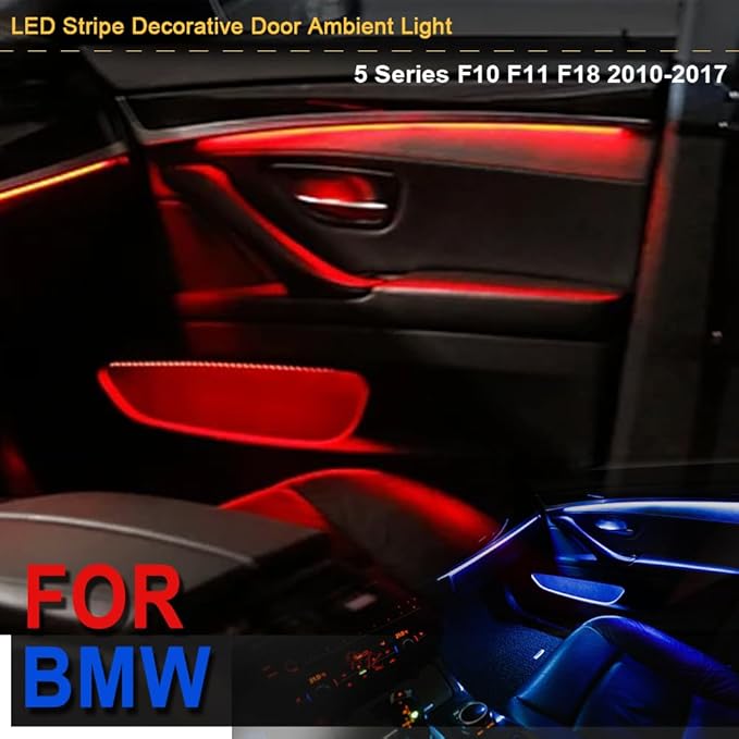 2 Colors Interior LED Stripe Decorative Door Ambient Light Blue and Orange for BMW 5 Series F10 F11 2010-2017 (Black)