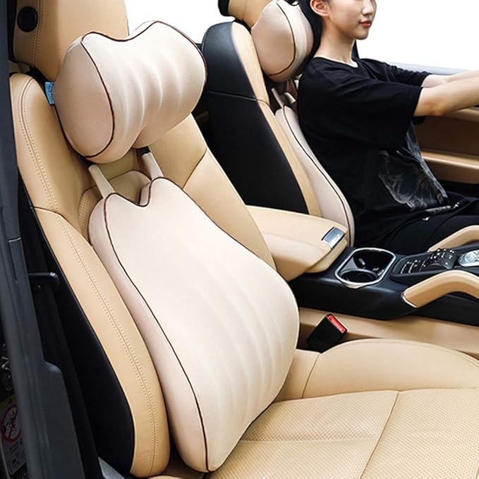 Car Lumbar Support Back Cushion Memory Foam Universal Fit Major Car Seat with Back Pain Relief for Car Office Home 1PCS Beige