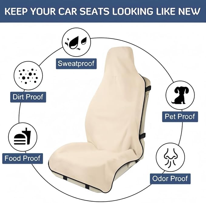 Car Seat Covers, 2PCS Premium Auto Seat Towel Fit Cars SUV Trucks, Ideal Gift for Active People Who Work Sweat Swim Run Beach, Tan