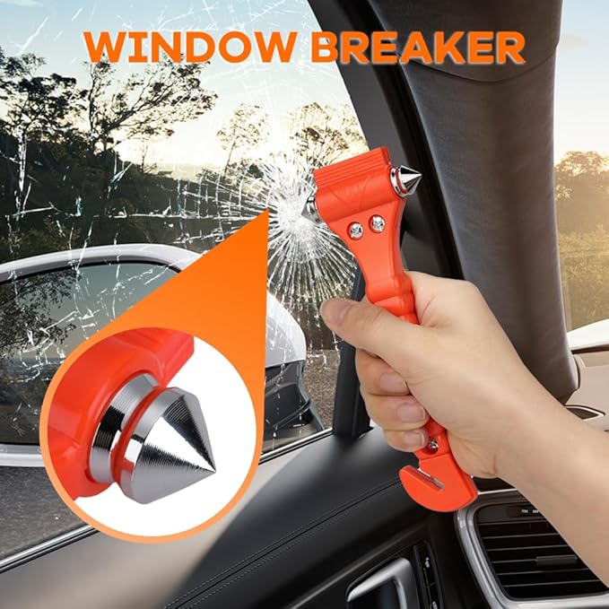 SINSEN Car Safety Hammer Set of 10 Emergency Escape Tool Auto Car Window Glass Hammer Breaker and Seat Belt Cutter Escape 2-in-1 for Family Rescue & Auto Emergency Escape Tools (Reflective Tape 10PCS)