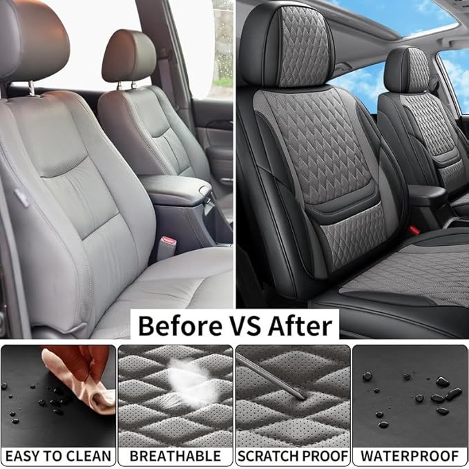 Car Seat Covers Full Set Custom Fit for Ford Edge 2007-2026 - Premium Faux Leather with Lumbar Support | Breathable, Waterproof, Anti-Slip, Durable (Black&Gray,Full Set)