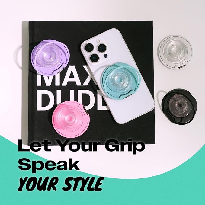 On The Grip Compatible with Magsafe Ultra-Thin Collapsible Phone Grip – Sleek Magnetic Phone Holder for iPhone & Android, 360 Rotation, Wireless Charger Compatible, Durable & Portable (White)