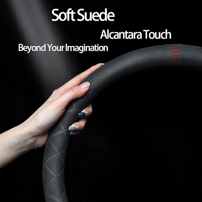 Suede D Shape Steering Wheel Cover,Compatible with Mustang Mach E 2021 2022 Suede Leather Sport Non-Slip Wheel Cover Car Interior Accessories 15 inch for Man and Women