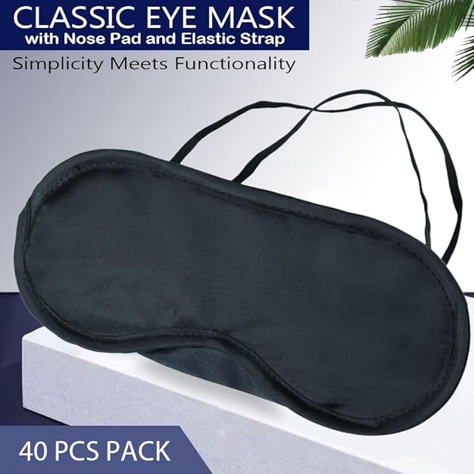 40 Pack Eye Mask - Light Blocking! Eyeshade for Sleep, Blindfolds for Party Games Travel Rest SPA Team Building, Disposable Sleep Mask for Women Men Kids, Eye Covers w/Adjustable Strap & Nose Pad