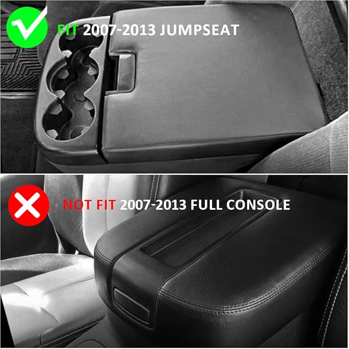 DEYTOP Center Console Cover for Chevy Silverado & Tahoe 2007-2013 Console Armrest Cover for GMC Sierra 2007-2013 Car Cushion Protector Pad ( Jump Seat Console ONLY) (Black Stitching, 07-17 JUMP SEAT)
