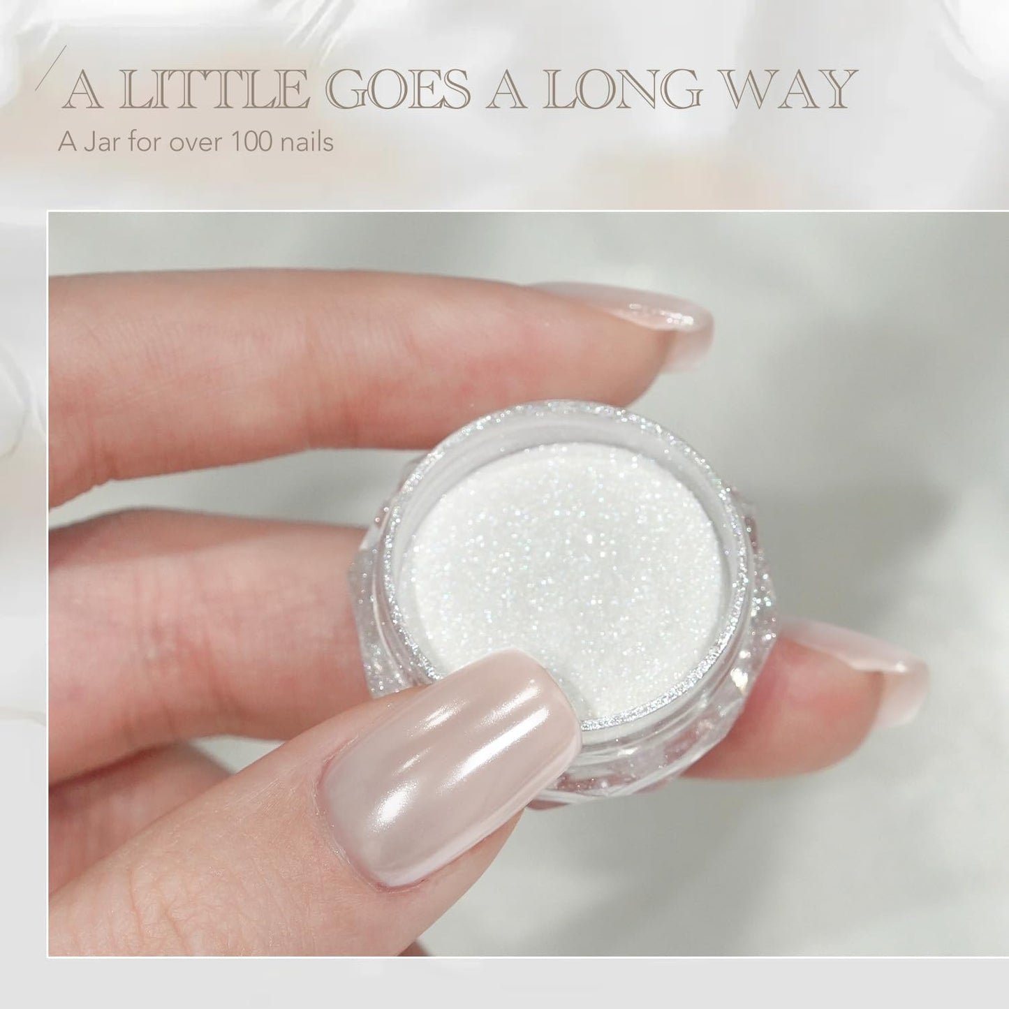 GAOY White Pearl Chrome Nail Powder, 2Pcs Mirror Effect Shimmer Glitter Pigment for Mermaid Aurora Nail Art, Iridescent Powder for Gel Polish & Manicure Decorations, Lustrous White