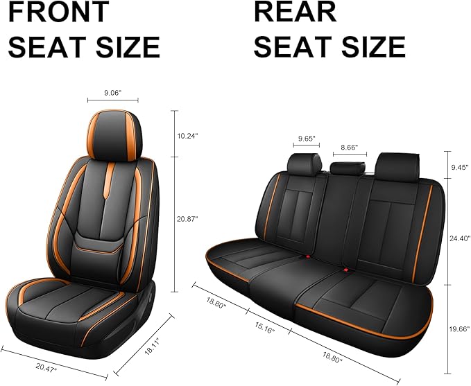 Fit for 98% of Mercedes Benz Car Seat Covers, Premium Nappa Leather Seat Cover, Fully Wrapped Protect Modern Style Seat Cover (5-Seat Standard, Black & Orange)
