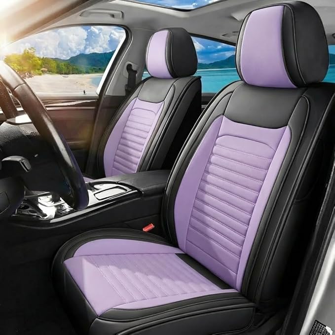 Car Seat Covers Full Set Fit for Toyota C-HR 2018-2022, Premium Faux Leather Car Seat Protector,Breathable Anti-Slip Full Wrapping Edge Seat Covers(Black&Purple,Full Set)