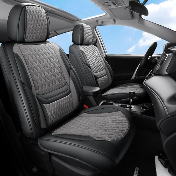 Car Seat Covers Full Set Custom Fit for Chevrolet/Chevy HHR 2006-2011 - Premium Faux Leather with Lumbar Support | Breathable, Waterproof, Anti-Slip, Durable (Black&Gray,Full Set)
