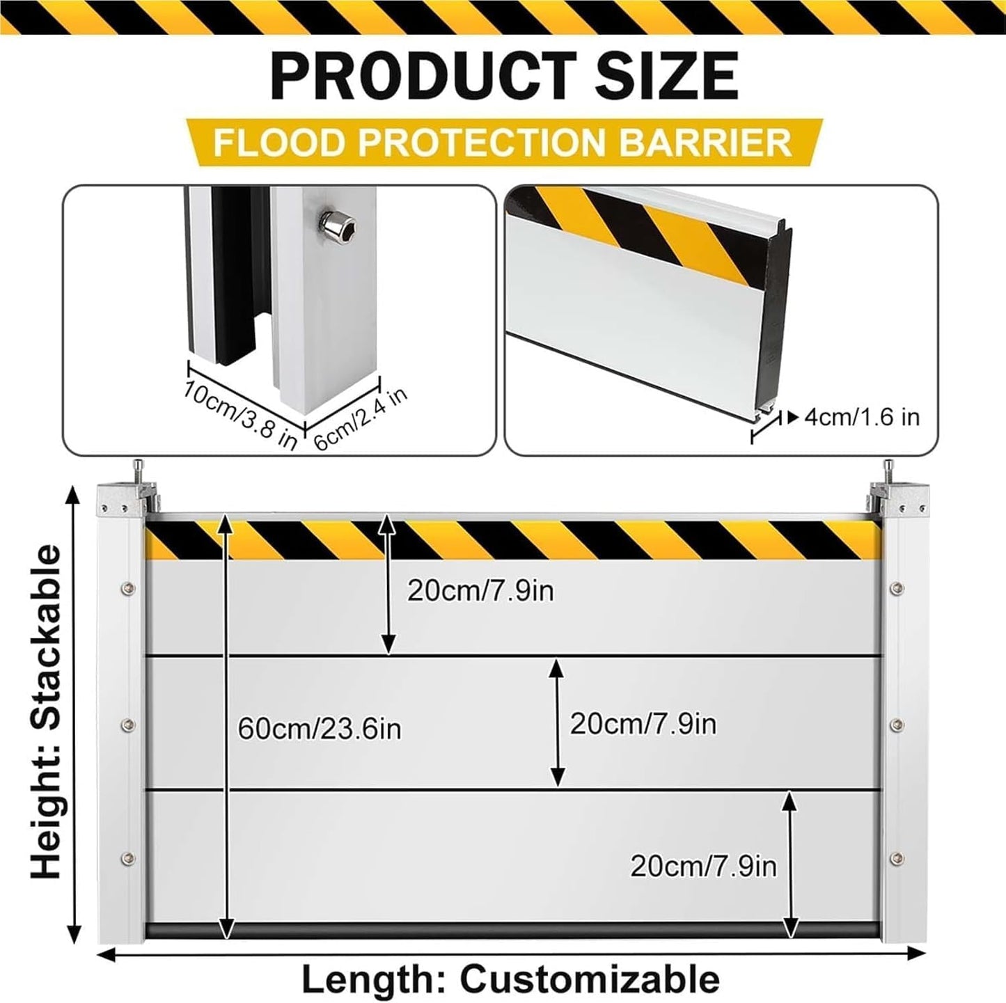 Reusable Heavy Duty Aluminum Flood Barriers for Home Exterior, Flood Protection Barriers Water Barrier Door Quick Detachable Garage Doors Detachable Mobile Rain Water Baffle ( H 23.6 inch L 18.5FT)