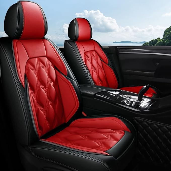 AOMSAZTO Front Seat Covers Fit for Hyundai Sonata 2007-2026 Waterproof Faux Leather Car Seat Cover Compatible with Airbag(2PCS Front, Black&Red)