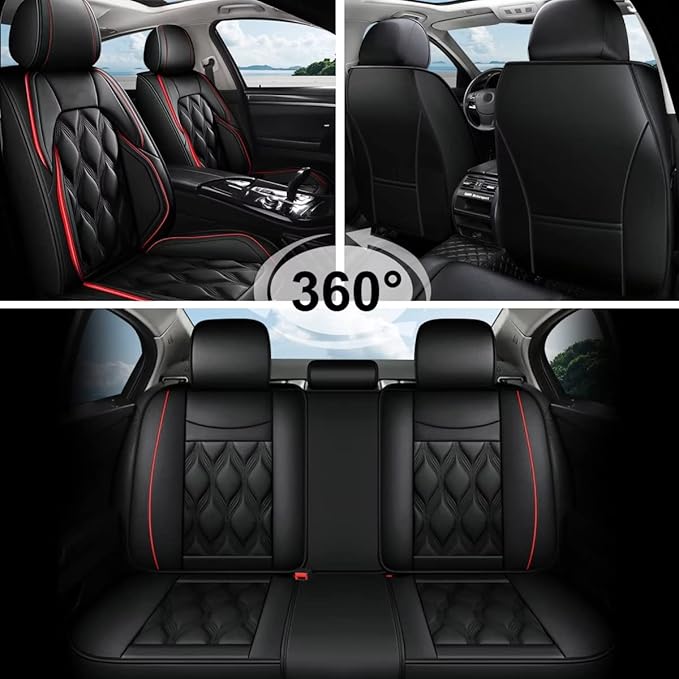 AOMSAZTO Car Seat Covers,Full Set 5 Seats Custom Fit for Ford Flex 2011-2019,Leather Car Seat Cover Seat Cushion Protector,Airbag Compatible Waterproof Black