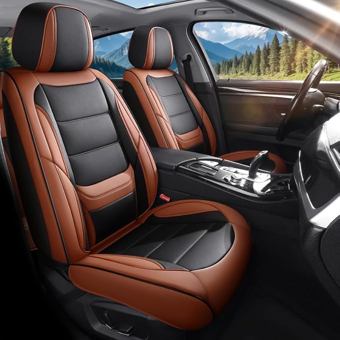 Car Seat Covers Full Set Custom Fit for Buick Regal 2009-2020-Luxury Leather with Lumbar Support, Breathable, Waterproof, Anti-Slip, Durable, Easy to Install (BlackBrown,Full Set)