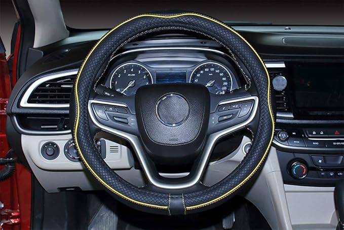 Mayco Bell Large Size Steering Wheel Cover Anti-Slip,Safety,Soft,Breathable,Durable,Full Surround,Comfortable Grip Microfiber Leather (15.5-16 inch, Black Yellow)