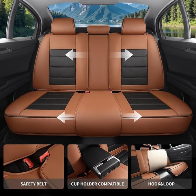 Car Seat Covers Custom Fit for Chevrolet/Chevy Colorado 2015-2026 , Premium Faux Leather Waterproof Car Seat Protectors with Lumbar Support, Breathable Anti-Slip Easy to install(Black&Brown,Full set)