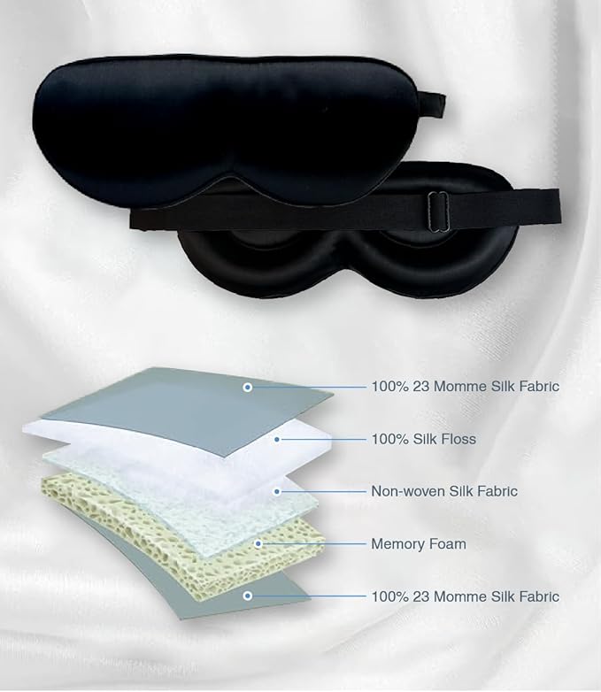 PROMEED Adjustable 100% Mulberry Silk Sleep Mask 23 Momme, 3D Contoured No-Pressure Cup Eye Mask for Sleeping, Super Soft Breathable Blindfold, Perfect Blocks Light for Sleeping (Navy)