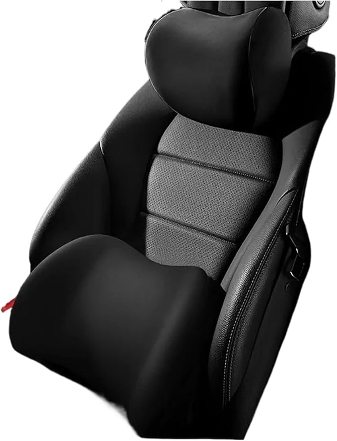 Memory Foam Car Neck Pillow & Waist Cushion - Soft fit for Seat Headrest & Lumbar Support for Comfort(Hb-Gray 1set)