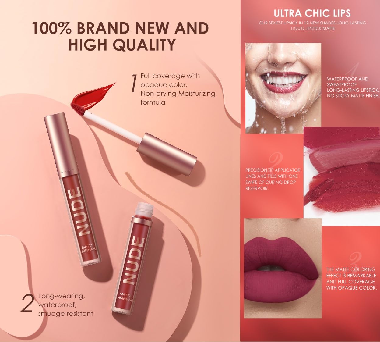 LANGMANNI 4pcs Matte Lipstick with Lipliners Durable Makeup Set,Long-Lasting Non-Stick Cup Not Fade Waterproof Pigmented Velvet Lipgloss Kit Beauty Cosmetics Makeup Gift for Girls(#1+3+5+7)