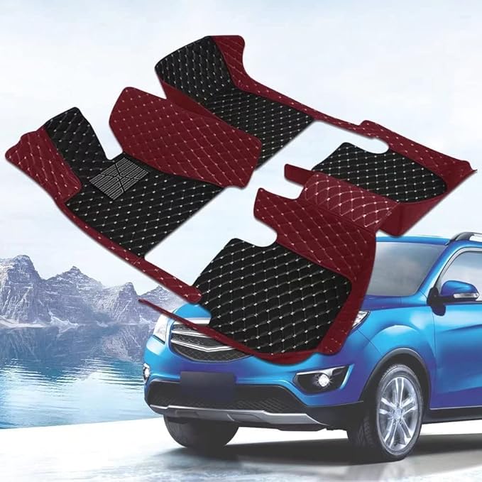 Custom Car Floor Mats for 96% Sedan SUV Sports Car Protection Full Coverage Pads Anti-Slip Leather Floor Lining All Weather Car Floor Mats (Black with Brown)