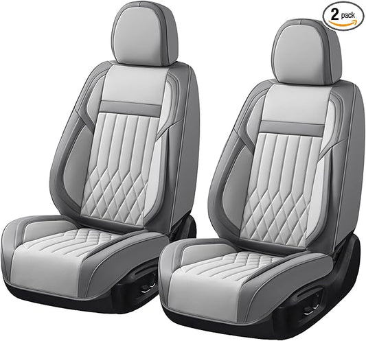 KEYOOG Universal 2-Seater Waterproof Breathable Nappa Leather Car Seat Covers Full Set, Compatible with Toyota Corolla Camry, Lexus LS400, Nissan Murano Rogue, Fit Front Seats Most Sedans SUV- Gray