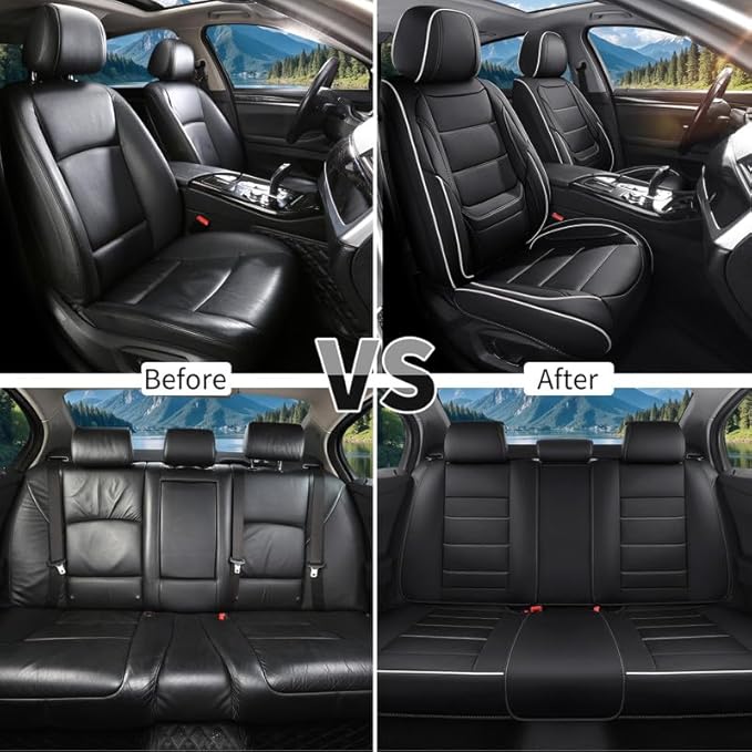 Car Seat Covers Custom Fit for Chevrolet/Chevy Cobalt 2004-2010 , Premium Faux Leather Waterproof Car Seat Protectors with Lumbar Support, Breathable Anti-Slip Easy to install(Black&White,Full set)