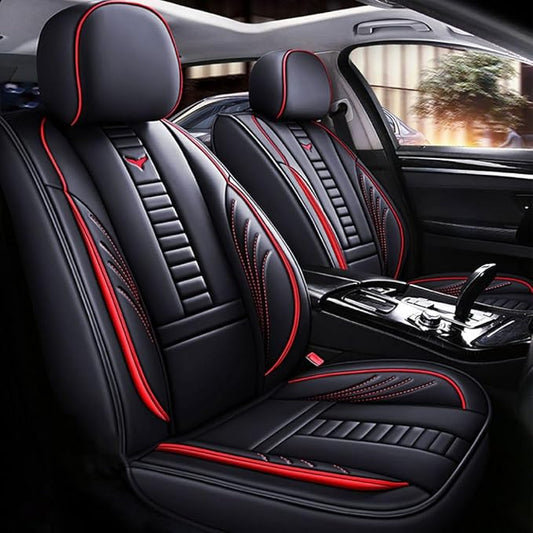 for Toyota RAV4 2008-2025 Car Seat Covers, Full Coverage Customized Seat Covers Premium Leather Waterproof Stain-Resistant Easy to Install (Front Set, Black&Red)