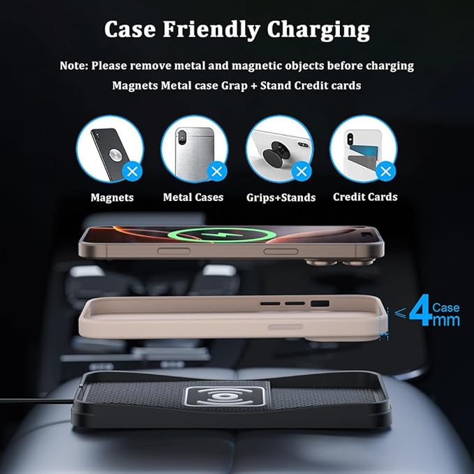 Car Wireless Charger Pad for Toyota Prius 2001-2026, Type-C/USB 20W Fast Wireless Car Charger Pad Non-Slip Cordless Charging Mat,A-30cm Cable Type-C Plug