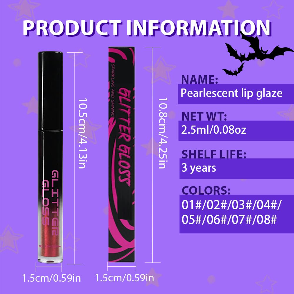Red Purple Metallic Lipstick for Women,Glitter Sparkling Liquid Lipstick,Long Lasting Waterproof Lightweight Comfortable Non-Drying Bold Dark Lip Gloss for Gothic Stage Makeup,Vegan