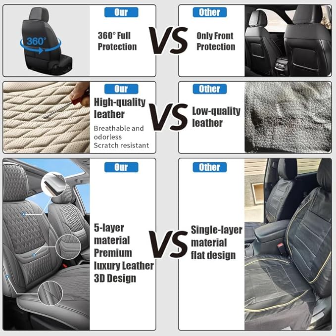 Car Seat Covers Full Set Custom Fit for Pontiac G6 2004-2010 - Premium Faux Leather with Lumbar Support | Breathable, Waterproof, Anti-Slip, Durable (Gray,Full Set)
