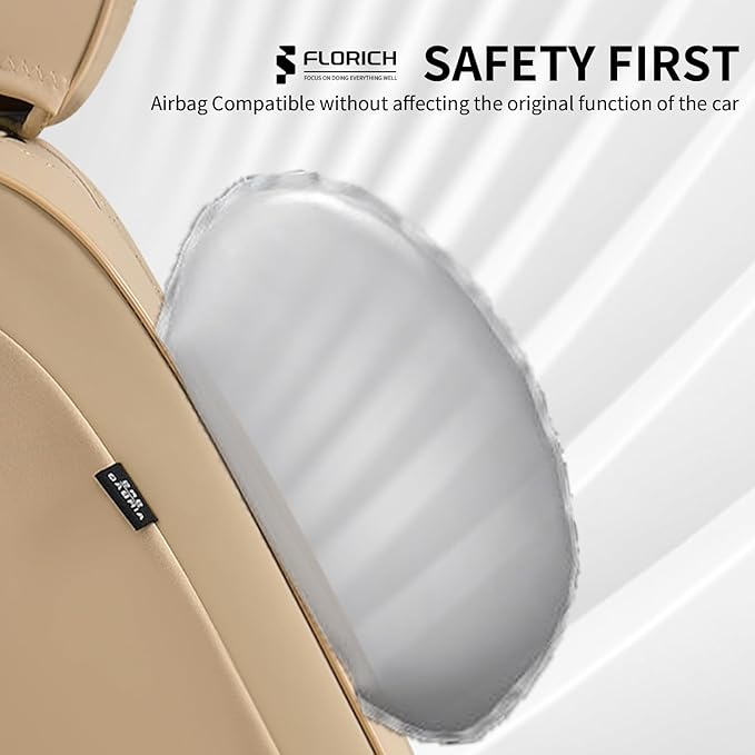 FLORICH Leather Seat Covers, Car Seat Cover Full Set Automotive Seat Covers Waterproof Car Seat Protectors 5 Seats Universal Seat Cover Fit for Most Cars SUV Trucks, Beige