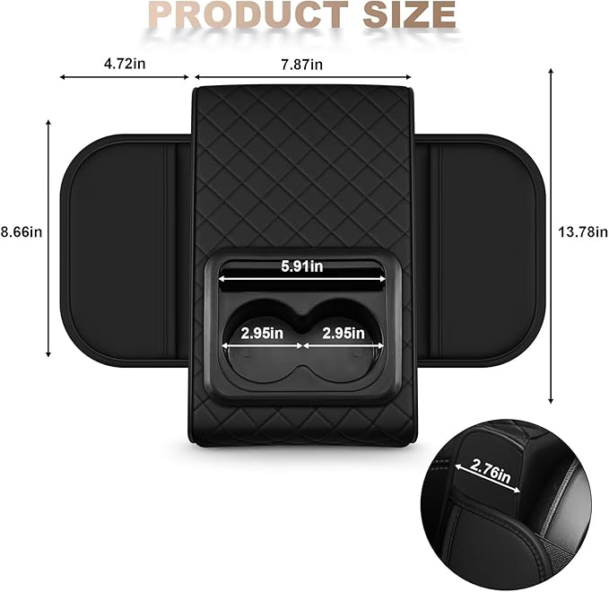 Center Console Cover Fit for Tacoma Faux Leather Car Armrest Cushion with Storage Bags, Cup Holder ＆ Phone Storage Multifunctional Middle Console Cover(Black)