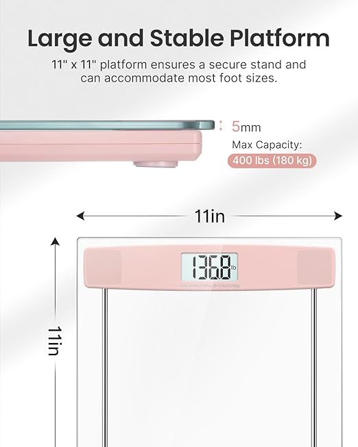 FITINDEX Bathroom Scale for Body Weight Pink and Smart Body Tape Measure