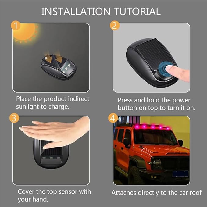 Solar-Powered Car Roof Light – Waterproof, Remote Control & Easy Installation, Solar Car Roof Light Kit, 8 Colors Wireless LED Strobe Lights with Remote Control for Trucks, Motorcycle, Vehicle (4pcs)