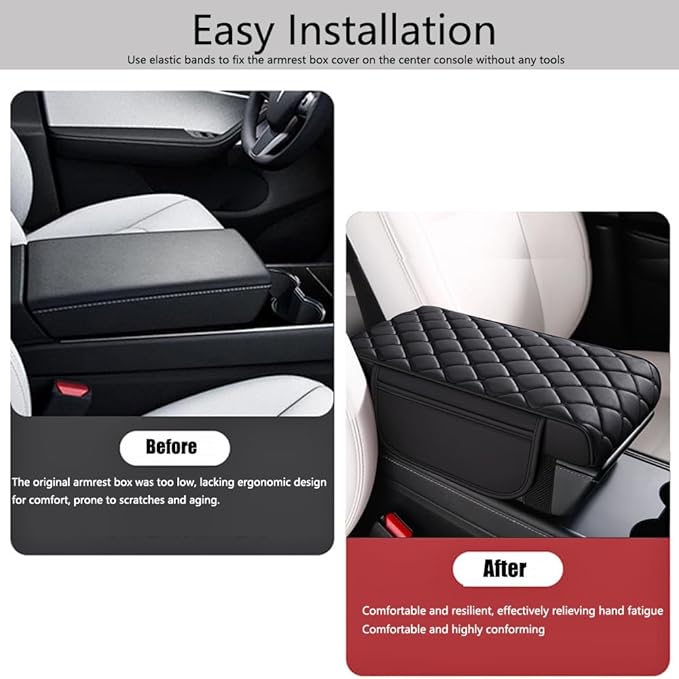 Universal Memory Cotton Car Armrest Box Pad, 2026 New Leather Car Armrest Box Pad with 2 Storage Bags, Auto Armrest Seat Box Cover, Center Console Cover Cushion for SUV, Car, Truck (Beige)