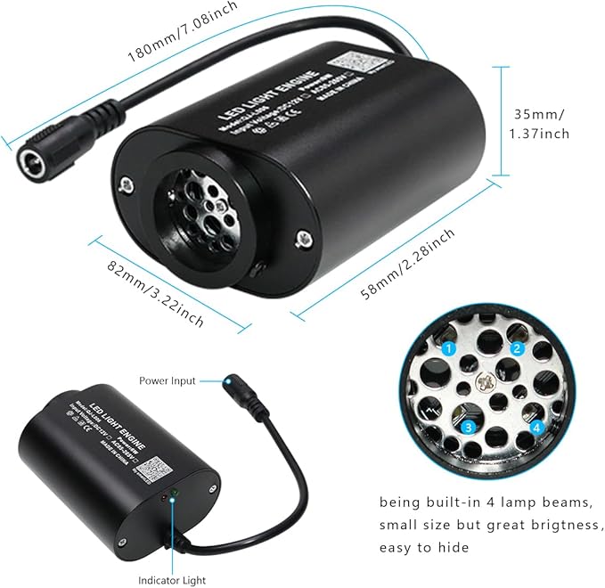 AZIMOM Mini 6W 300pcs Twinkle Fiber Optic Starlight Headliner Kit for Car Home 0.03in 6.5ft End Glow Fiber Strands Sound-Activated APP& Remote Control Starlight Engine