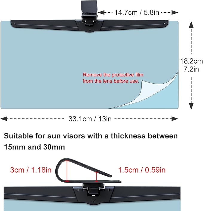 Veharvim Sun Visor Extender for Cars, Polarized Car Visor Extender Sun Blocker UV400, Adjustable Visor Extension, Clip on Sun Visor for Car, Universal, Glare, UV Protector (Large(1 Pack))
