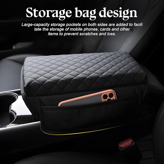 zipelo Car Armrest Cushion, Carbon Fiber Leather Auto Center Console Pad, Memory Foam Armrest Box with Storage Bag, Hand Rest Pillow with Organizer Pockets, Universal Fit for Most Vehicles (Blue)