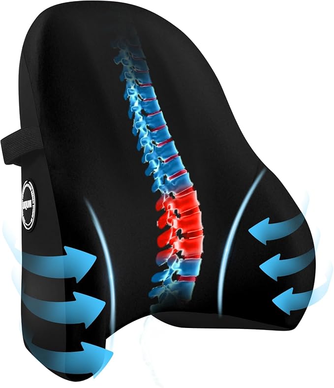 LIQUN Memory Foam Seat Waist Pillow, for Office Chair, Car, Game Chair Lower Back Pain Relief and Improve Posture Lumbar Support Pillow, (Black)