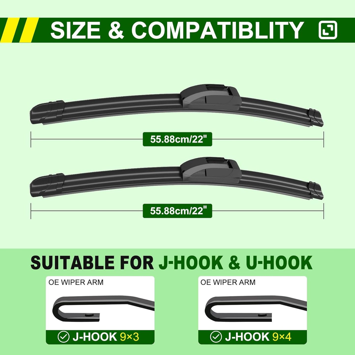OEM Quality 22in + 22in Premium All-Season Windshield Wiper Blades for Original Equipment Replacement(Set of 2)