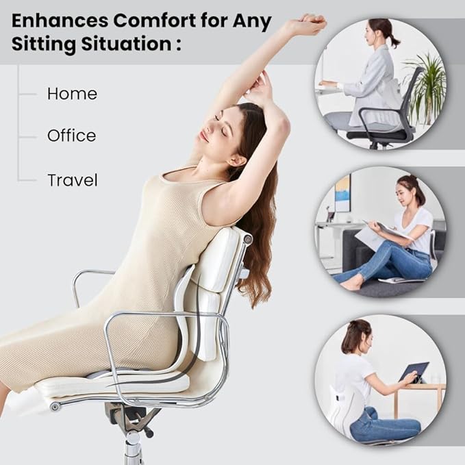 Ergonomic Lumbar Support Cushion, Silver, 460mm x 440mm x 340mm, Large, for Office Chairs & Car Seats, Posture Correction, Pregnancy Comfort,110-300 lbs Capacity