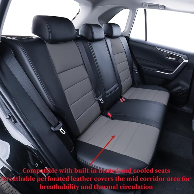 coverdream RAV4 Seat Covers Custom Fit for 2019-2024 2025 Toyota RAV4 LE,XLE,XLE Premium,Limited SUV Seat Cushion,Luxury Waterproof Leather Car Seat Protector(Full Set,Black/Gray)