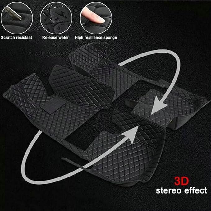 TREGOO All Weather Car Mats Custom Fit Non Slip Floor Mats for 1998-2025 Cars Personalized Leather Protection Pads Suitable for Men Women (Edge Yellow, Middle Black Horizontal bar)