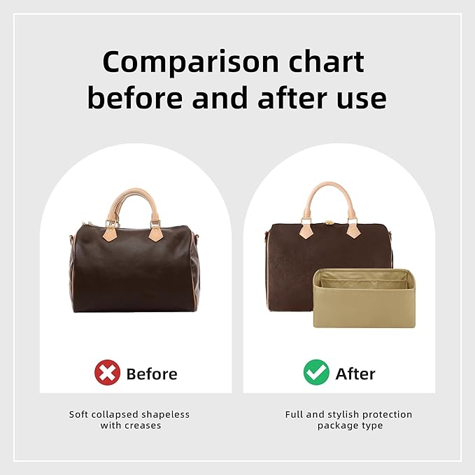 DGAZ Silk Purse Organizer Insert Fits LV Speedy 16/20/25/30/35/40/45 bags，Silky Smooth Bag Organizer，Luxury Handbag & Tote Shaper(S2 trench,SP30)